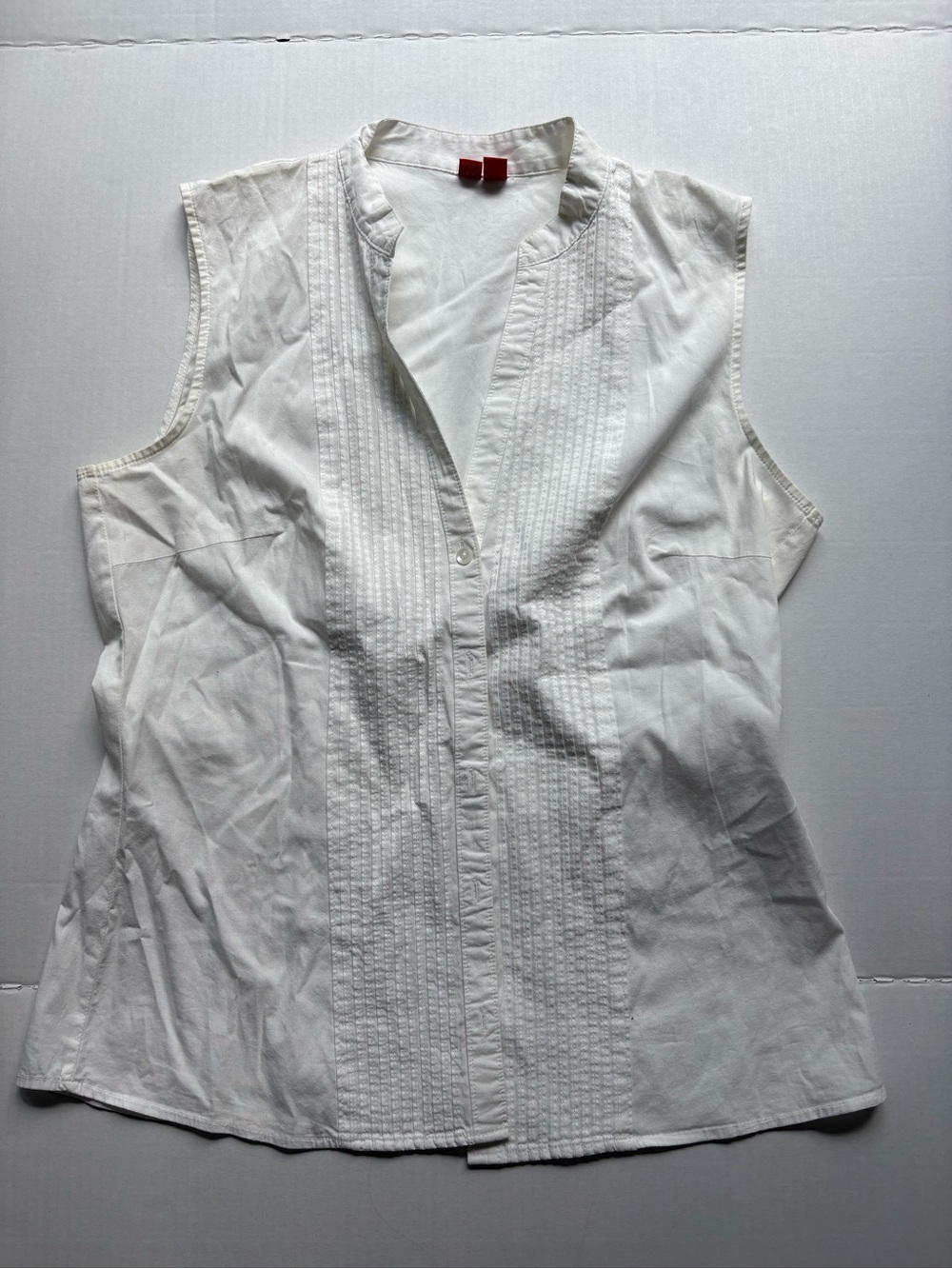 Esprit Sleeveless White Pintuck Front Women's Top